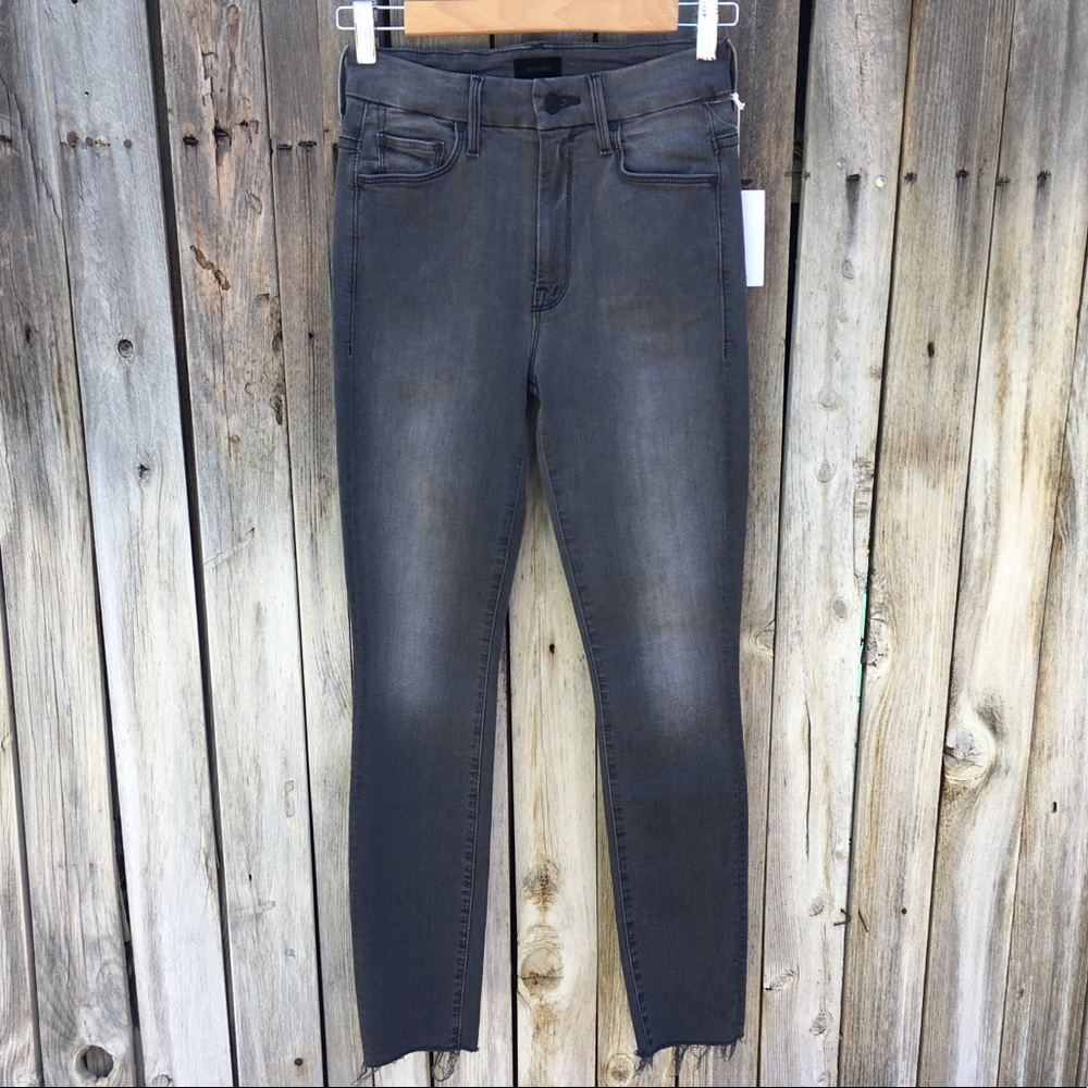 NWT Mother The Looker High Waisted Ankle Fray Jean Dancing In Moonlight Black 25